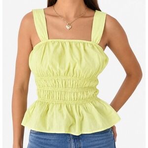 NWT Stark X Kamil Top Lemon Yellow Smocked Peplum Sleeveless Square Neck M